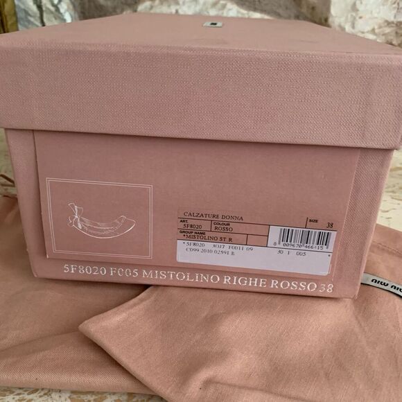 Miu miu stripe bow flats size 38 nautical summer beach - Picture 11 of 11